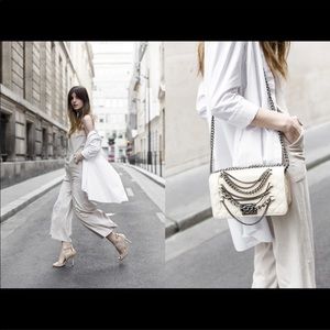 Mango cream suede wide leg cropped jumpsuit